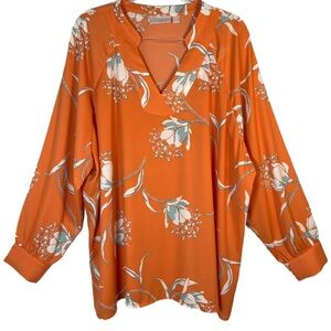 Belle by Kim Gravel Orange Floral Tunic Blouse | NWOT | 3X